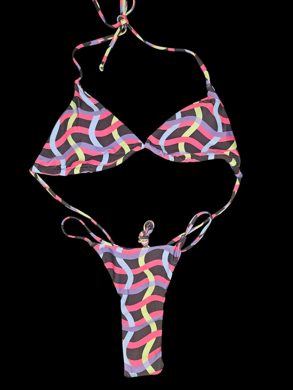 Nwt! 2-piece Thong Geometric & Tropical Bikini Swimsuit Set
